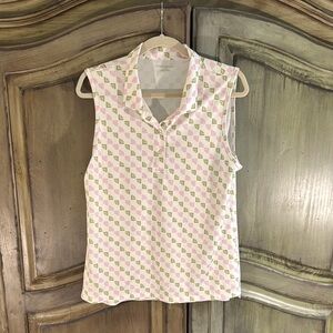 Tory Burch Golf Sleeveless Pink and Green Patterned Top